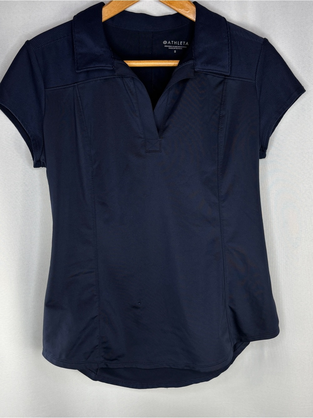 Athleta Navy Blue Split Neck Polo Women's Cap Sleeve Shirt Small